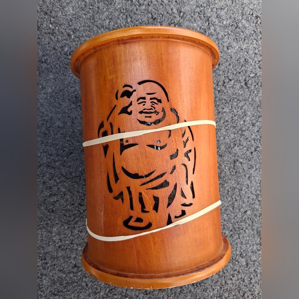 Wooden Carved Buddha Wastebasket - Warm Honey Brown